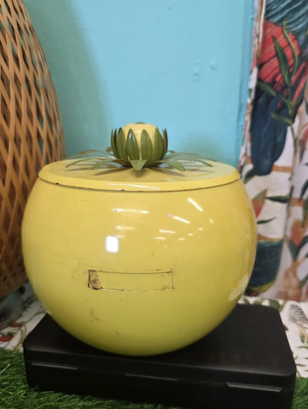 Vintage Yellow Metal Lemon Top  Tea & Sugar Canister Set